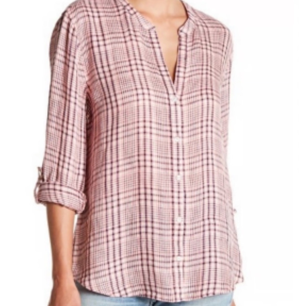 Joie Dane 100% Linen Plaid Button Down Long Sleeve Blouse Size Large